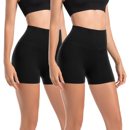 Leafigure Lot de 2 Shorts de Cyclisme Femme Taille Haute Noir/Noir XXL