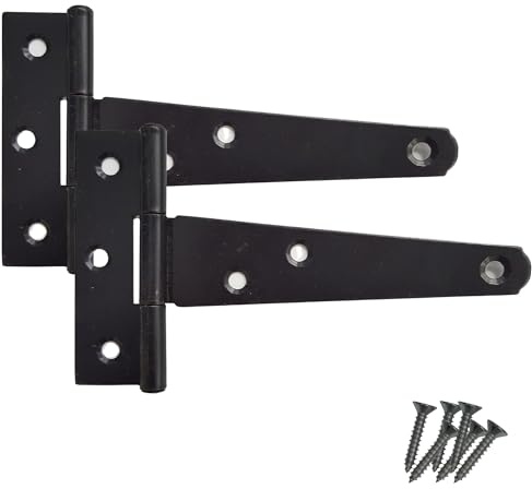 Keypak Lot de 2 charnières en T japonaises noires de 250 mm avec revêtement antirouille, idéales pour les portails en bois, les portes d'abri de jardin, les portes de grange et une utilisation