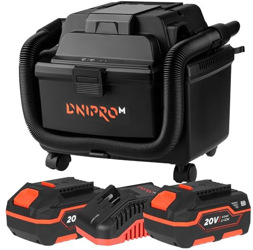 Dnipro-M DVC-200BC Ultra 18 V/20 V Aspirapolvere senza fili a secco e umido con 2 batterie BP-240 4 Ah e caricatore FC-230, motore brushless, 2 modalità di aspirazione, 16 l, funzione di soffiaggio