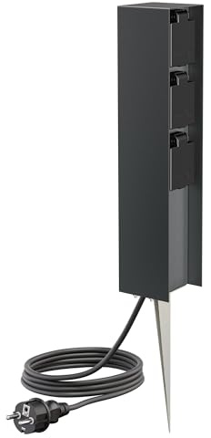 ledscom.de Toma de jardín Columna POMI con piqueta de Tierra y Cable de 2m para Exteriores, IP44, 3 vías, Antracita, Angular, 33cm