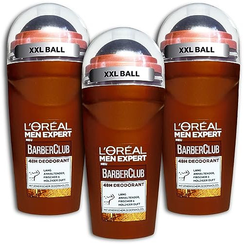 L'ORÉAL Paris Men Expert Barber Club Roll-On Deodorant Antiperspirant with Woody Fragrance 3 x 50 ml (Pack of 3)