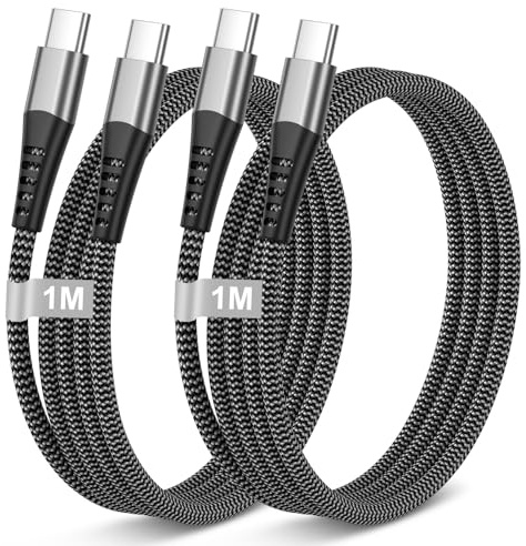 AINPOW 100W Cable USB C Carga Rapida 1M 2Pack, Nylon Cable USB C a USB C Carga Rapida Tipo C Cable para Galaxy S25 S24 S23 S22 Ultra Note,iPhone Air 17 16 15,MacBook Pro/Air,iPad Pro