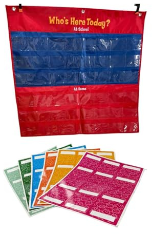 SZLIFE Tabella Delle Presenze in Classe Include 72 Carte Colorate in Pvc, Organizer Da Parete Con Tasche, Chi è Qui Oggi, Organizer Da Appendere PUò Pubblicare Foto, Per Classi