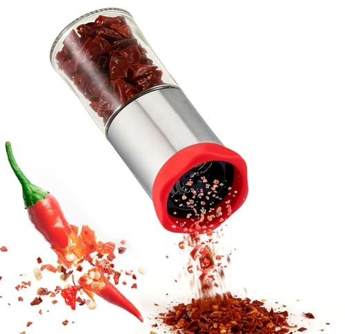 Macinino peperoncino in acciaio inox e vetro, taglierina peperoncino per spezie grosse e peperoncino, taglierina spezie, 170 ml