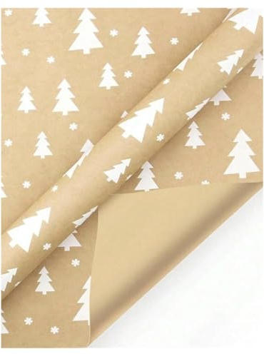 Carta Regalo Natalizia in Kraft Naturale | Rotolo con Motivo Abete | Ideale per Confezioni Regalo e Decorazioni Fai-da-Te