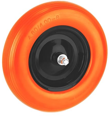 Relaxdays skottkärrhjul 16 x 4,00-8, gummihjul upp till 200 kg, stålfälg och axel, reservhjul skottkärra, svart-orange