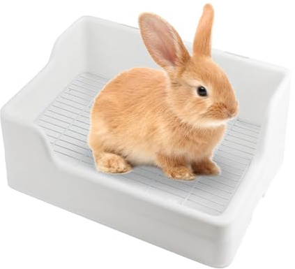 Bandeja Conejo - Arenero Grande Conejo | WC Pequeños Animales | Antivuelco Antisalpicaduras, PP Resistente, Rejilla Metal, Para Conejos Cobayas Chinchillas Hurones Hámsteres Accesorios Jaula