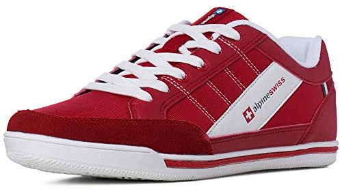 Alpine Swiss Men’s Retro Sneakers | Euro Vintage Inspired Low Top Shoes with Suede Trim | Stefan Fashion Sneakers | Streetwear Casual Tennis Shoes RED 12