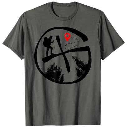 Geocaching Geocache Hiking Outdoors Tee T-Shirt - Grey, Unisex, Short Sleeve, Classic Fit, Modern Classic, Embroidery, All Seasons, Outdoor Theme, Hiking, Small