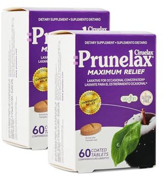 Prunelax Tablets - Extra Strength Natural Laxative Supplement Containing High Strength Senna for Constipation Relief & Restore Normal Bowel Motion - 2X 60ct (120 Total Tablets)