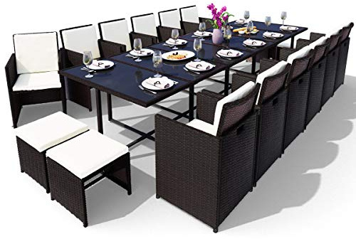 Swing & Harmonie Sitzgruppe Garten - Rattanmöbel Outdoor - Robuste Gartenmöbel - Hochwertige Gartengarnitur - Garten-Essgruppe - Outdoormöbel - Esstisch (17-Teilig, schwarz)