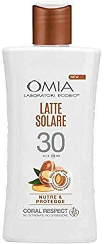 Omia, Latte Solare Protettivo SP30 Viso e Corpo con Olio di Argan del Marocco, Protezione Solare Alta, Per Pelli Chiare e Sensibili al Sole, Dermatologicamente Testato, Flacone da 200 ml