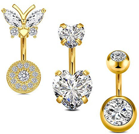Crdifu Anneaux Nombril Courts 6mm Petites Barres Nombril 14G Piercing Bijoux Acier Inoxydable Argent Or