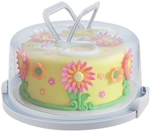 MUKLEI 26 cm Cake Carrier, Round Cake Carrier with Lid, Portable Plastic Cake Box with Handle，Cake Storage Container for Cookies Desserts Cupcake