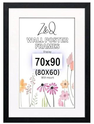 Z&Q Black Picture Frame with White Mount 70x90cm (80x60cm) Print Wall Poster Frame - Portrait and Horizontal Wall Hooks Photo Frame for Display Pictures-Jigsaw Puzzle-Art Work