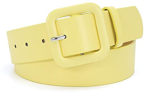 Breiter Ledergürtel für Damen, Bonbonfarben, quadratische Schnalle, Cinch-Gürtel, Retro, hohe Taillenbänder für Kleiderhosen, verstellbar, gelb, Einheitsgröße