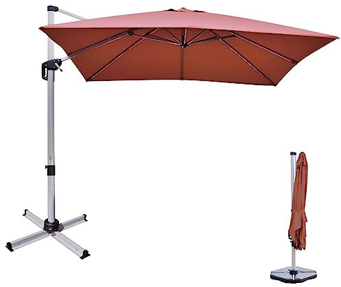 SFAREST 3M Patio Offset Umbrella, 360° Rotating Garden Parasol with Cross Base and Crank Handle, Tilting Outdoor Square Cantilever Umbrella for Beach, Garden, Market (Orange)