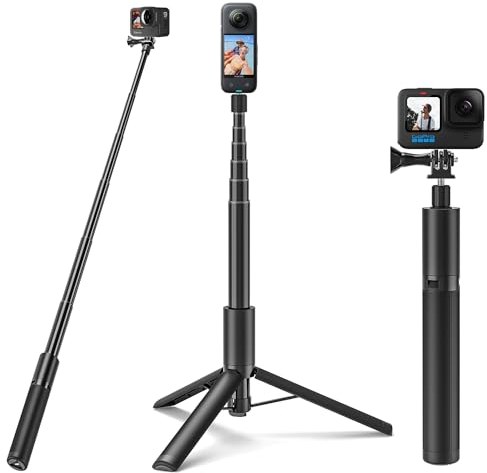 Wiseten Trípode de Palo Selfie para GoPro Insta360, 120cm Mango Extensible Portátil Ligero Trípode Monopié Accesorios para GoPro Hero 13 12 11 10 9 8 7 Black insta360 X5 X4 dji Osmo Action 5 Pro