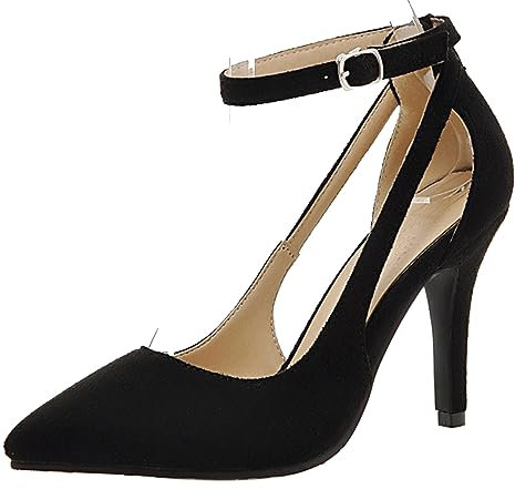 MJIASIAWA Pointu Aiguille Bride Cheville Femmes Robe Chaussures Suède Talons Hauts Escarpins Formal Bureau Soirée Mode Chaussures Noir Taille 38 EU/39Cn Asiatique