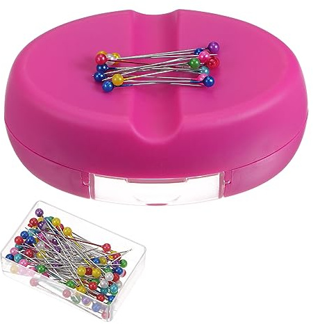 sourcing map Magnetic Pin Cushion with 100pcs Multicolor Plastic Head Pins, Magnetic Pins Holder with Drawer, for Sewing Quilting Needles Pins Hair Bobby Pins, Pink