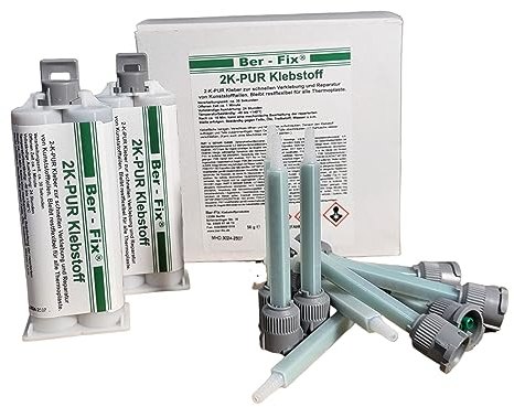 Ber-Fix Stoßstange Reparatur 2K PUR 60Sek. SCHWARZER Kunststoffkleber 2K Kleber Kunststoff-Reparatur 2x 50g Kartusche 1:1 + 10 Spitzen