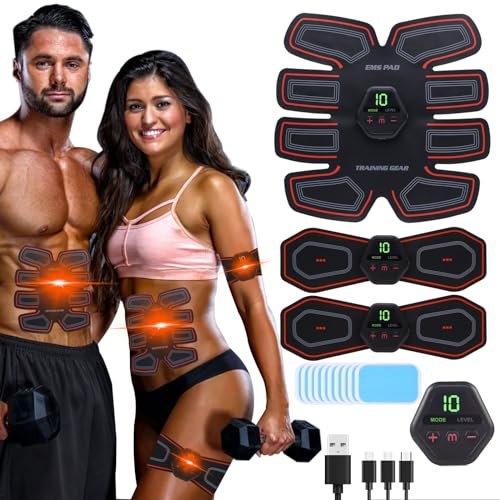 UIHOL EMS Training Muskelstimulator - Elektrostimulation Muskeltraining für Bauchmuskeln, USB Wiederaufladbar, 10 Modi, 20 Intensitäten - Geeignet für Damen & Herren