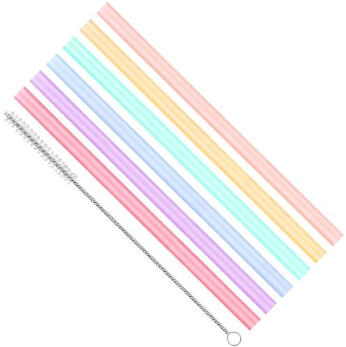 iLamvie 6 Wiederverwendbare Boba-Smoothie-Strohhalme Mit 1bürsten, 11 Mm, Mehrfarbige, Bpa-Freie Kieselgel-Strohhalme Extra Breite Wiederverwendbare Saftstrohhalme Und Boba Strohhalme.