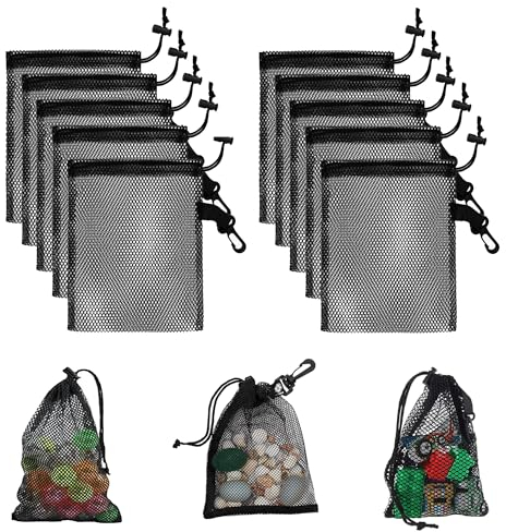 laeeyin 10 Stück Schwarze netztasche mit Kordelzug, mesh Tasche tragbare Aufbewahrungstaschen für Spielzeug, Sport, Aufbewahrung, Tauchen, Outdoor-Aktivitäten und mehr (15x20cm)
