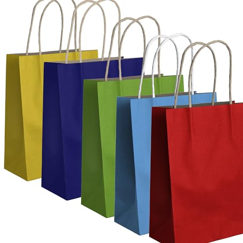 Pakomat Kraftpapier Geschenktüten 10er Set mit Henkeln 18x22cm– Umweltfreundliche Einkaufs- & Geschenktragetaschen, Ideal für Geburtstage, Partys, Mitgebsel & Geschenkverpackungen (MIX 1)