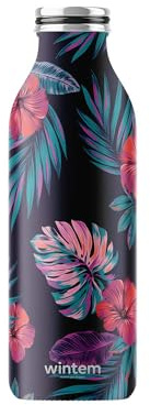 Borraccia Termica Isolata - Tiene Freddo 24h, Caldo 12h, Senza BPA, Design Fiorato, in Acciaio Inox, Nero e Rosa, 500ml