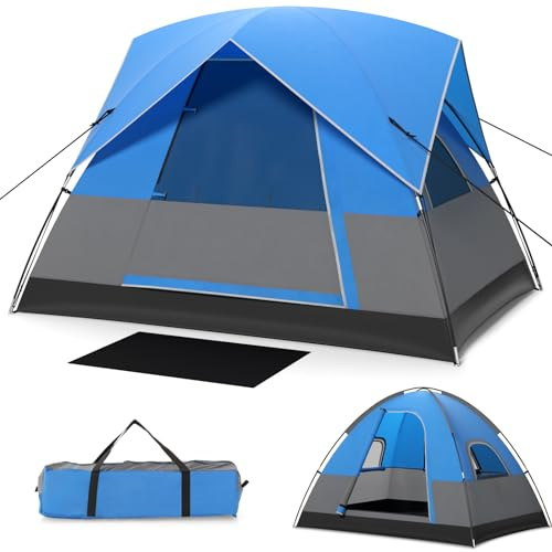 GOPLUS - Tienda de campaña para 3 personas, con ventanas de malla, alfombra de suelo extraíble, doble techo, bolsa de transporte, ultraligera para camping, senderismo, viajes, 200 x 146 x 130 cm