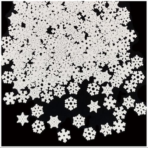 WANYI 100 Stück Weihnachtsdeko Schneeflocken Deko Holz Streudeko Weihnachten Winterdeko Tischdeko Weihnachten Konfetti Kleine Schneeflocke für DIY Handwerk Neujahr Christbaumschmuck (A)