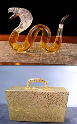 Art Statue - Chinese Zodiac Decanter, Oriental snake Lead-free Glass Whisky Bottle 750ml, Handmade, Festival Table Decoration, Wine Tequila Gift, Personalized Animal Wine Bottle(1000ml+suitcase)