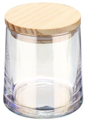 QUARKZMAN 1 set de Vasos de Whiskey 8.5 oz Vasos de Whiskey de Roca Transparente con Tapa de Madera para Ron Vasos de Vidrio Antiguos para Cócteles Cerveza en Casa Bar Cumpleaños,Iridiscente