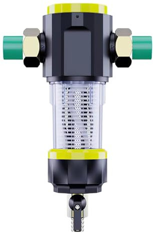 Filtre a Eau de Lavage à Contre-Courant Automatique à 360 Degrés, Laiton Filtre Eau Réutilisable, Filtre à Eau du Robinet pour Tuyau D'eau de Puits, Filtre à Sédiments (Filetage MâLe 3/4) (Noir)
