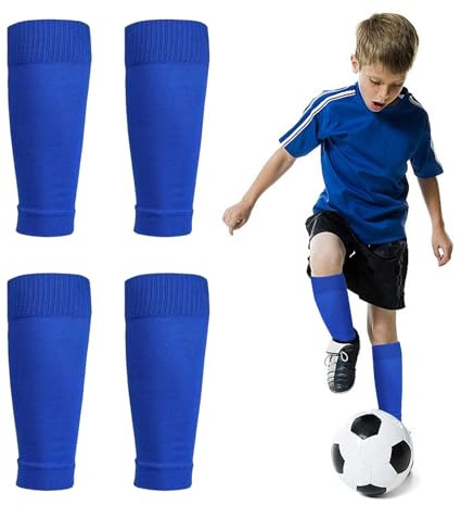 GSDGV 2 Pairs Football Sock Sleeves, Kids Sock Sleeves for Football Games Beginner, Team Leg Socks, Pre Cut Soccer Socks for Running or Training Beginner (Blue)