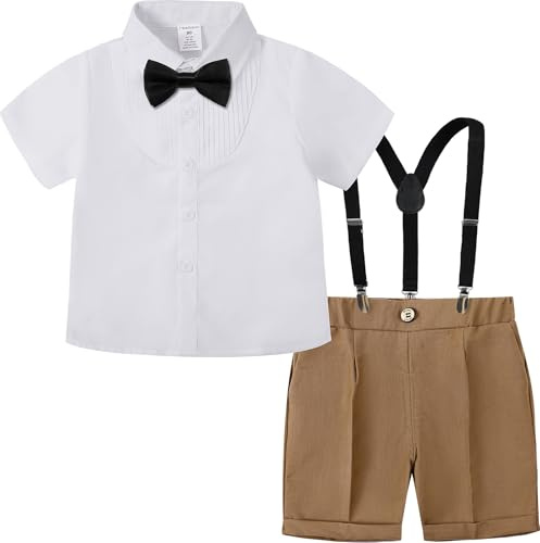 mintgreen Bebis pojkar kostym, barn bröllop smoking rosett slips hängsmycke kortärmad outfit set, 1–4 år, Brun, 2-3 �r