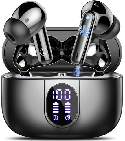 Csasan Wireless Earbuds, Bluetooth 5.3 Headphones In Ear with 4 ENC Noise Cancelling Mic, 2025 Mini Deep Bass Stereo Ear Buds, 40H Playtime Bluetooth Earphones, IP7 Waterproof Earbuds, Deep Black