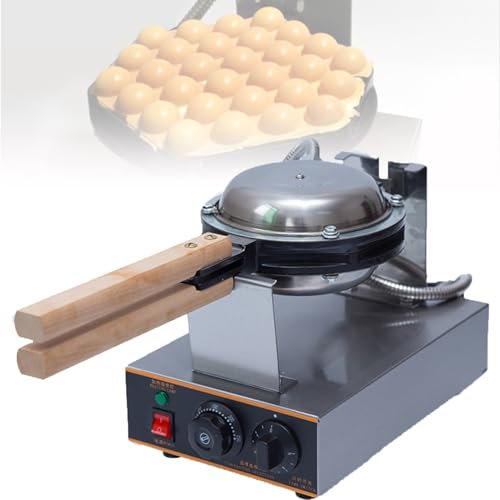 WuDLi Machine à Gâteaux Aux œufs 1400 W, Gaufrier à Bulles Commercial, Réglable De 50 à 300 ℃/122 à 572 ℉, Minuterie De 0 à 5 Minutes, 2 Casseroles Rotatives à 180° Et Poignées en Bois