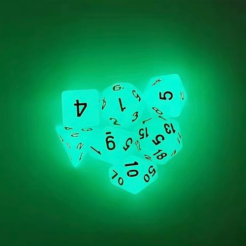DND Dadi – Glow-in-The-Dark DND Set di dadi (7 pezzi) – Dadi RPG luminosi – Fluorescenti e luminosi al buio