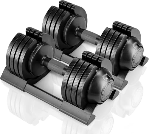 Justerbar hantel 10 kg 20 kg 24 kg hantlar individuellt eller ett par, med halkfritt grepp, justerbara hantelskivor och förvaringsfack för hem, kontor, gym, individuellt/par