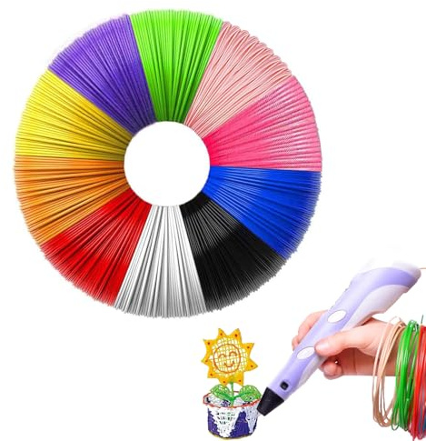 Yolkify 3D Pen Print Filament, 10 Pcs Bundle PCL Refills for 3D Printing - 9.84 Feet Per Color, Total 98.4 Feet, 3D Pen Filament Refills for Art, Crafts, Birthday and Christmas Gifts (Colours Random)