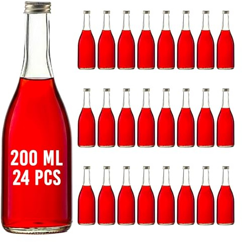 Amajoy 24 x 200ml botellas de vidrio vacías Gradi botellas de licor con tapón de rosca, botella de vino de 200 ml botella de aguardiente botella de vinagre aceite para rellenar