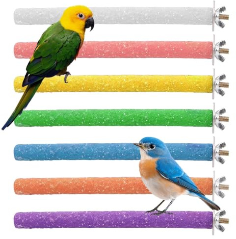 7 Pcs Parrot Perch, Budgie & Cockatiel Perches, Colorful Birdcage Scrub Stand Bar for Small to Medium Parrots, Promotes Exercise Mental Health (20cm)