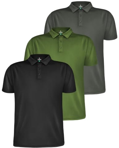 ALPIDEX 3-pack Pikétröjor Herr Andningsbara Snabbtorkande Kortärmade Golf Tennis Arbete och Fritid