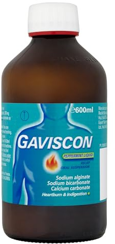 Gaviscon Peppermint Liquid 600 ml - Fast-Acting Heartburn, Indigestion, Acid Reflux, and Nausea Relief - Dual Action Antacid for GORD and Digestion Support