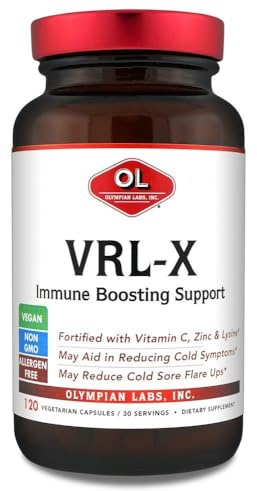 Olympian Labs VRL-X Advanced Immune Support, Vitamin C, Zinc & Lysine, May Aid in Cold Sore Relief, 120 Capsules