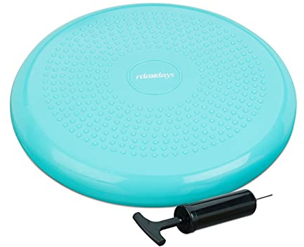 Relaxdays Coussin d’air à picots 33 cm pompe à air balance fitness coussin disque d’équilibre, bleu clair