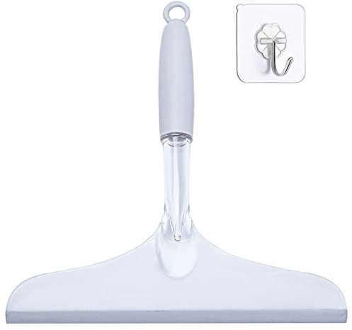 Shower Squeegee for Bathroom Glass Doors and Mirror, 10'' Rubber Window Cleaner Tool, Clear Plastic Water Wiper for Car Windshield Cleaning