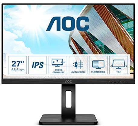 AOC Q27P2Q - Monitor QHD da 27, regolabile in altezza (2560 x 1440, 75 Hz, VGA, HDMI, DisplayPort, hub USB), colore: Nero